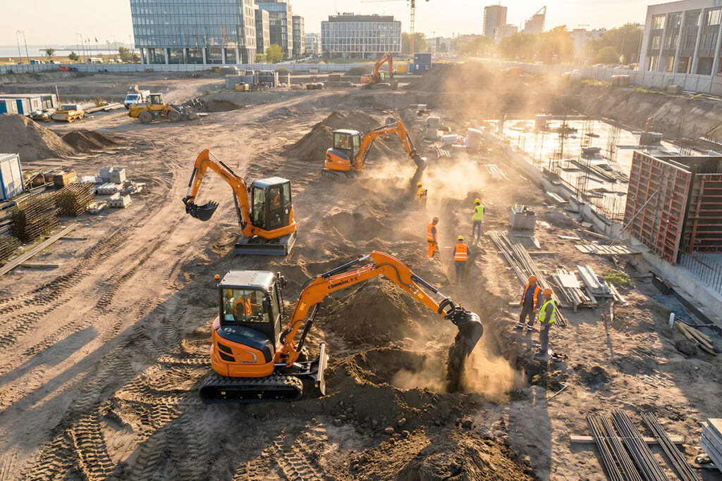 Kā izvēlēties hidraulisko ekskavatoru ceļu vai inženierkomunikāciju projektiem?